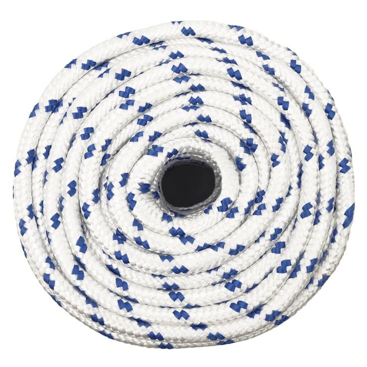 REVROK™ 8mm polypropylene rope — top view of coil showing braided construction with blue tracer thread
